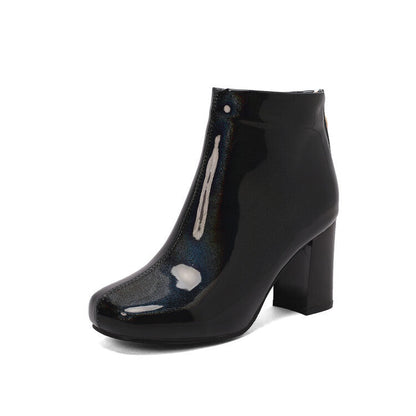Solid Color Patent Leather High Heel Ankle Boots