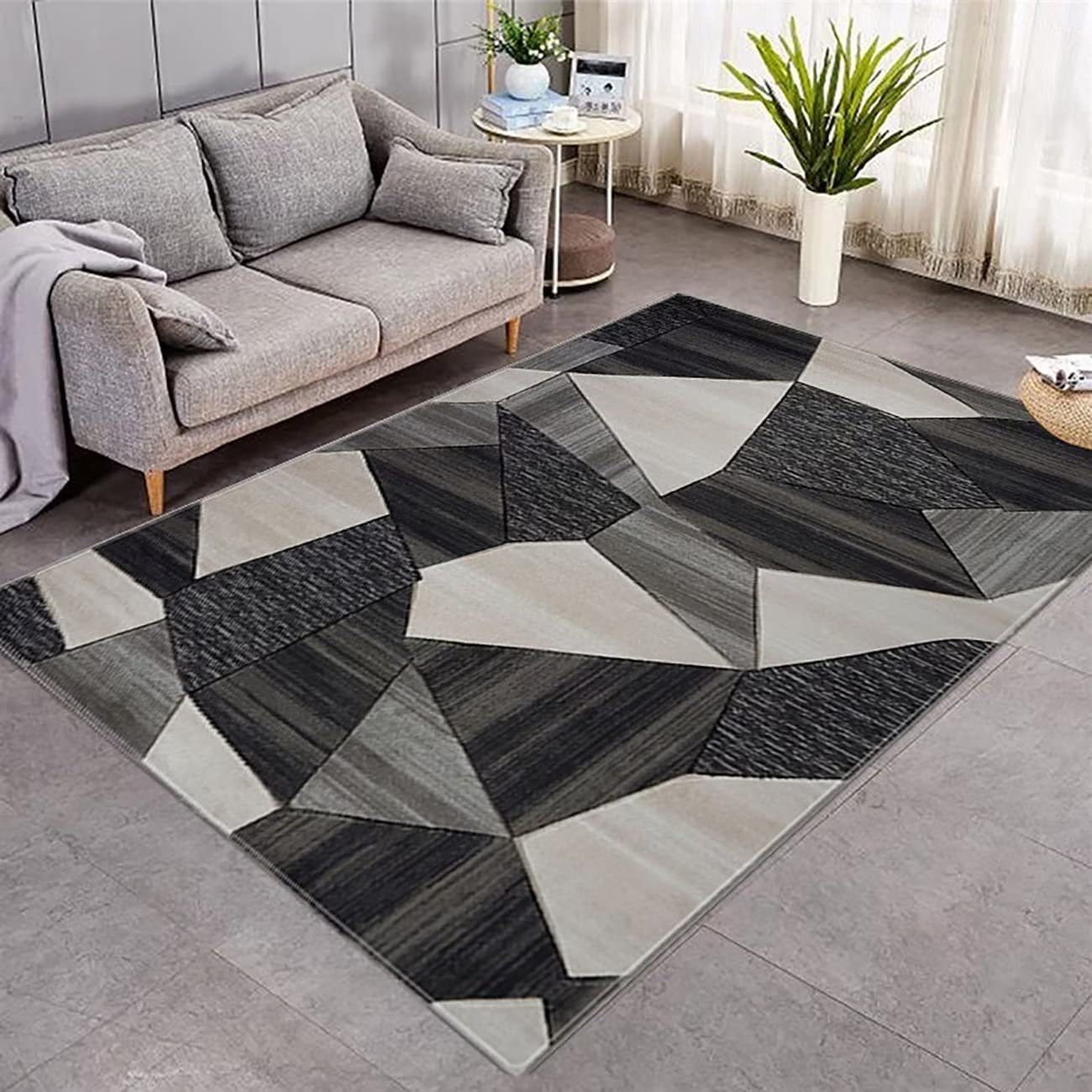 Wine Red Gray Geometric Round Carpet