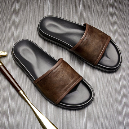 Men's Genuine Leather Outdoor Non-slip Summer Slippers