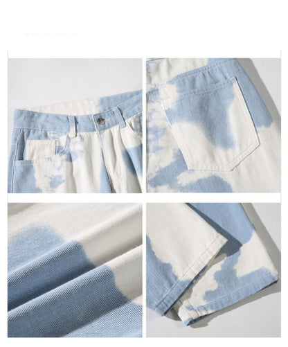 Tie Dyed Denim Straight Leg Pants For Boys