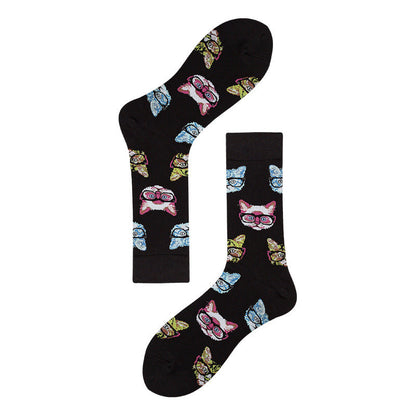 Men's Mid-calf Colorful Guitar Cat Face Cotton Socks