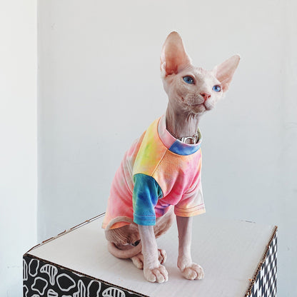 Hairless Cat Clothes Tie-dye Rainbow Primer