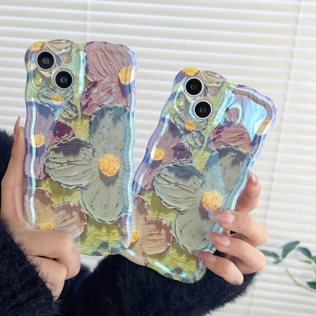 Retro Oil Painting Phone Case Blu-ray Flowers Shockproof Case For Iphone 13 12 13pro 14pro 13 Pro Max Silicone Phone Cover