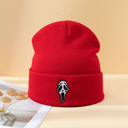 Halloween Dark Embroidered Ghost Skeleton Knitted Hat