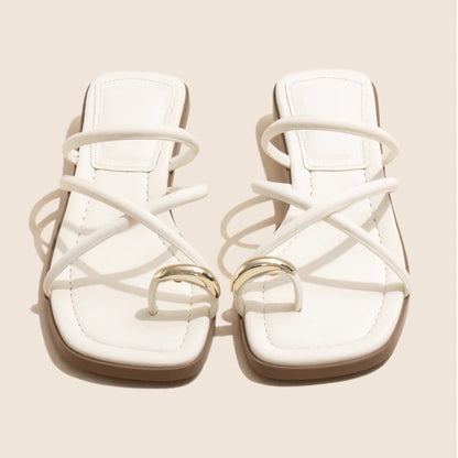 Summer New Versatile Fairy Style Toe Covering Casual Slippers