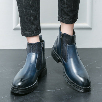 Short High-top Slip-on Leather Boots
