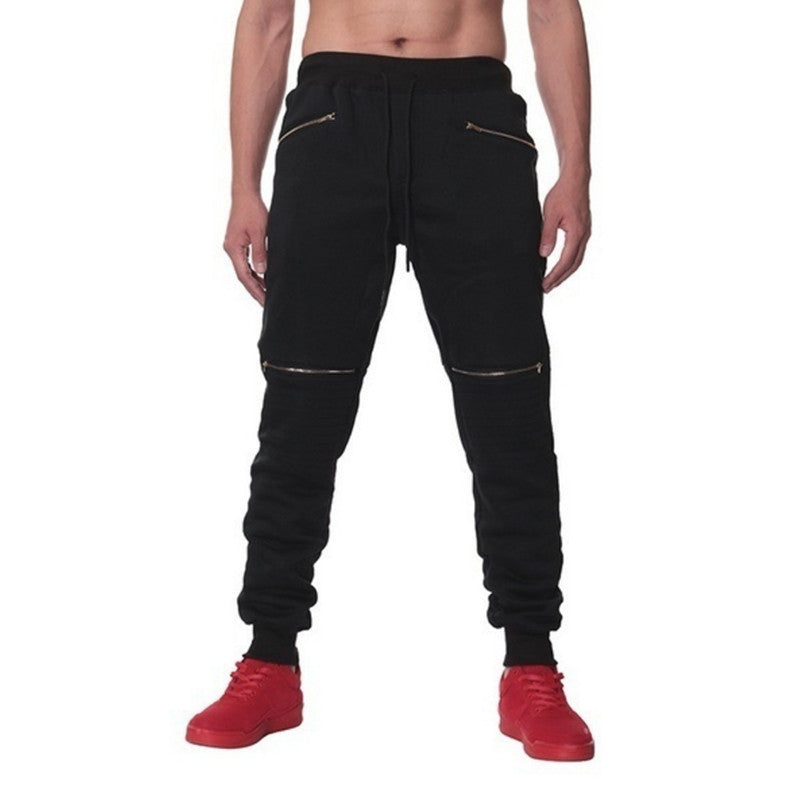 Men's Sports Pants with Double Pockets and Zip Design