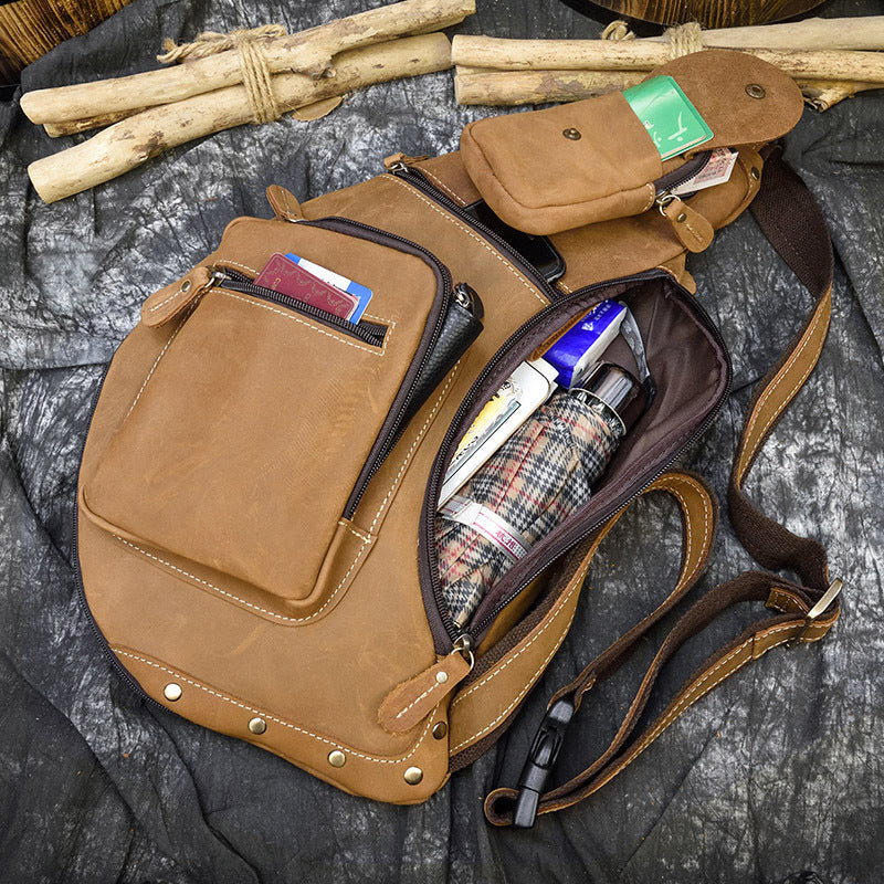 Retro Crazy Horseskin Men's Chest Bag