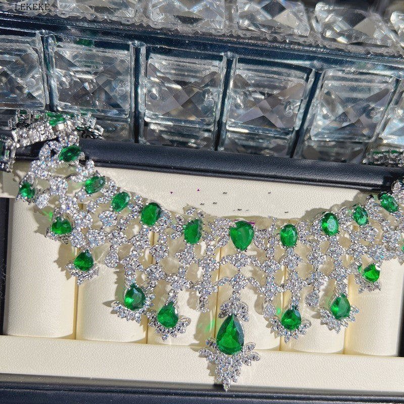 Green Waterdrop Zircon Jewelry Set