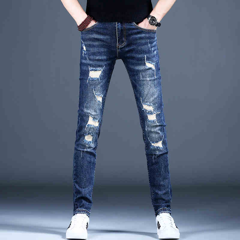 Ripped Fleece Slim-fit Stretch Jeans