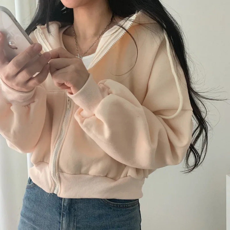Hooded Cardigan Velvet Padded Thickened Sweater Women