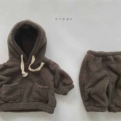 Children's Soft Plush Suit Boys And Girls Warm And Thick Hooded Sweater Pants Two-piece Suit