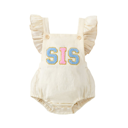 Infant Toddler Towel Embroidery Lace Shoulder Strap Rompers Jumpsuit