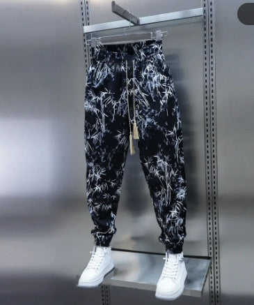Men's Summer Loose Floral Ice Silk Harem Pants