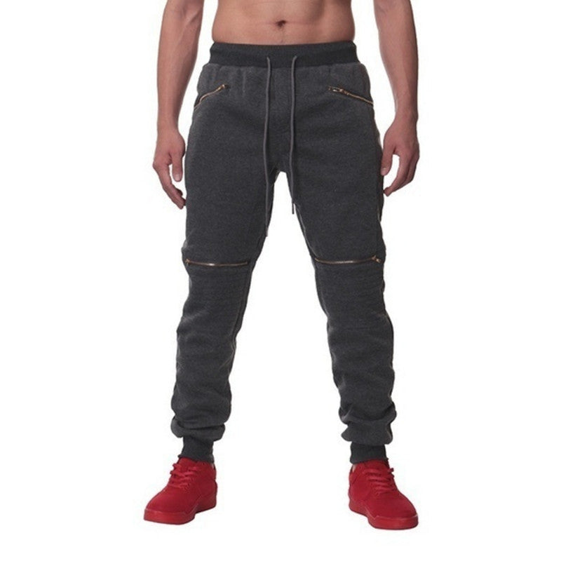 Men's Sports Pants with Double Pockets and Zip Design