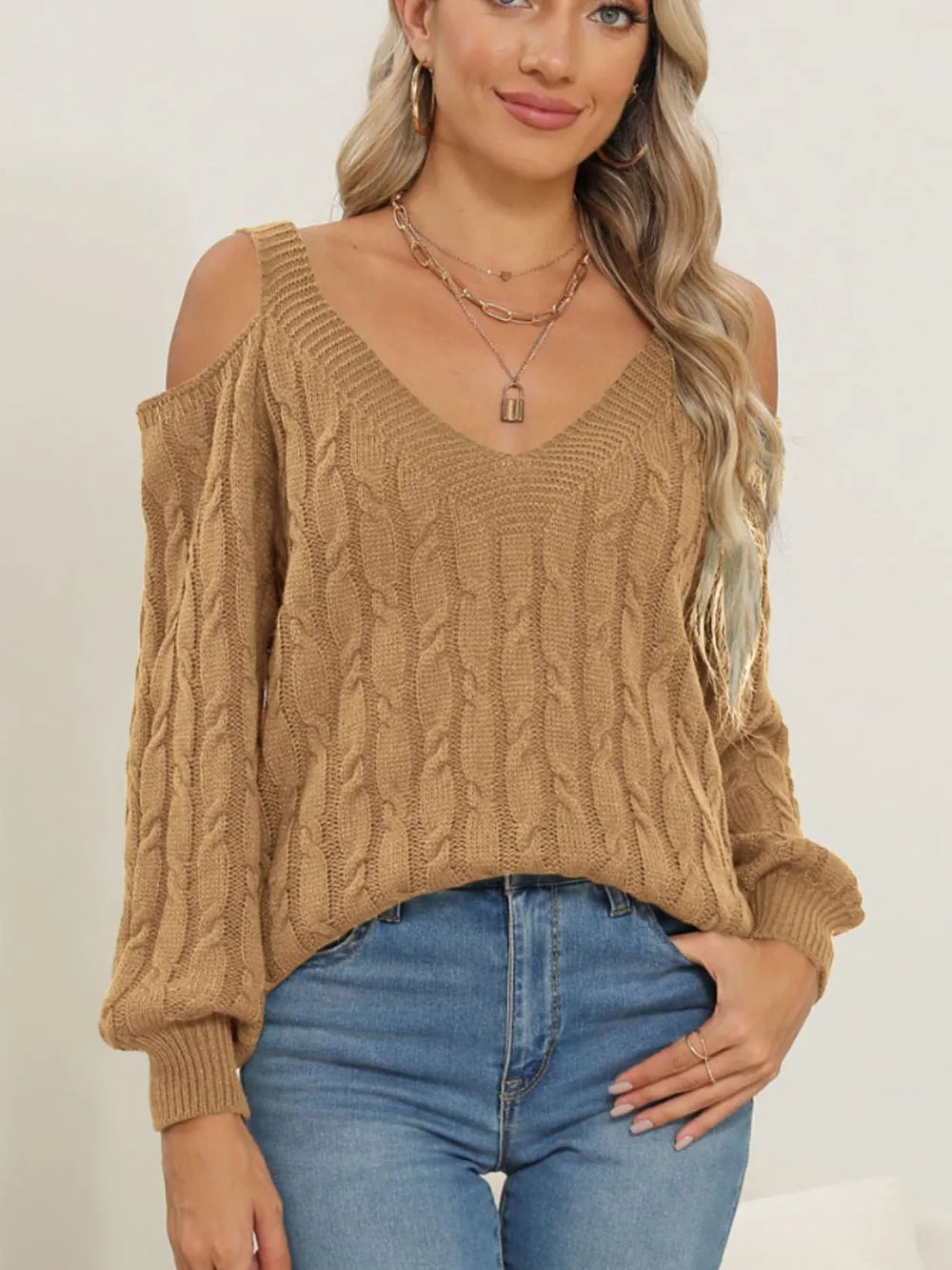 Deep V-neck sexy off shoulder loose pullover sweater for women top