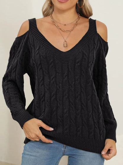Deep V-neck sexy off shoulder loose pullover sweater for women top