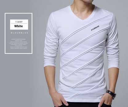 Men's Cotton V-neck Long Sleeve T-shirt