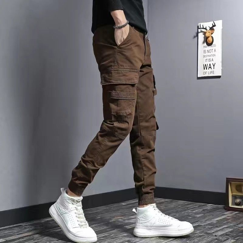 Coffee Men's Slim Fit Elastic Denim Work Pants