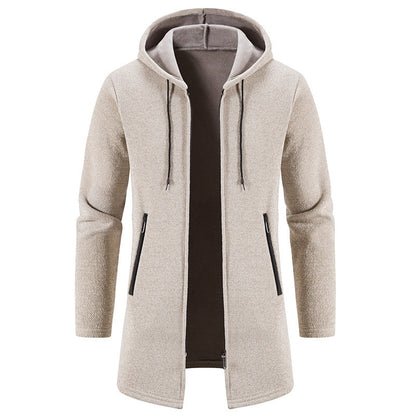 Autumn And Winter Fleece-lined Thickening Trendy Solid Color Men's Cardigan