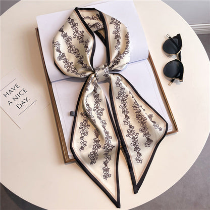 Thin Houndstooth Silk Scarf - Hair Tie