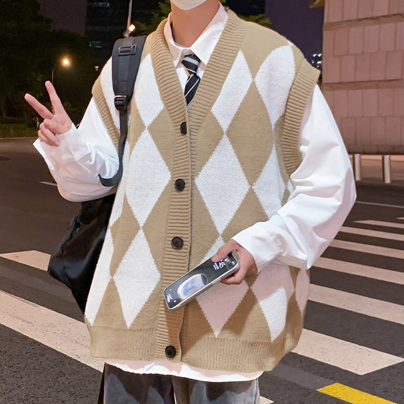 Autumn Winter Men's V-neck Woolen Sweater Vest