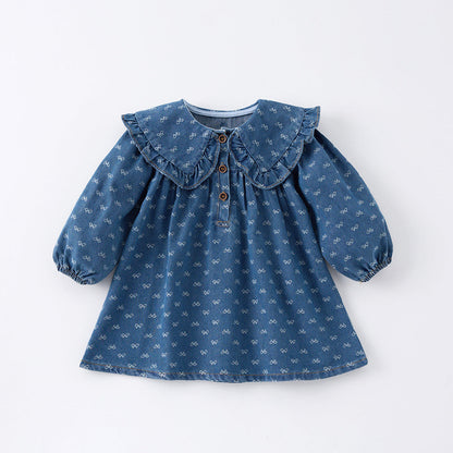 Toddler Denim Romper Triangle-style Crawling Suit Girls One-piece Dress
