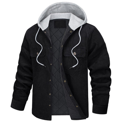 Corduroy Hooded Long Sleeve Cotton