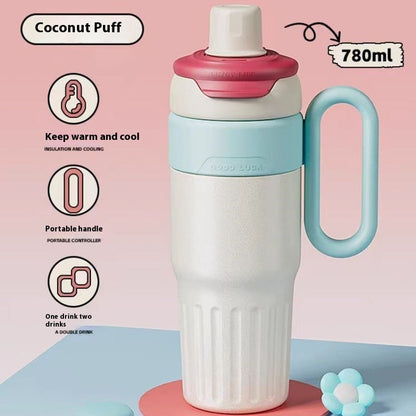 780ml Gradient Double Drink Thermal Cup Stainless Steel With Lid Coffee Cup Thermos Large Capacity Straw Cup For Male And Female