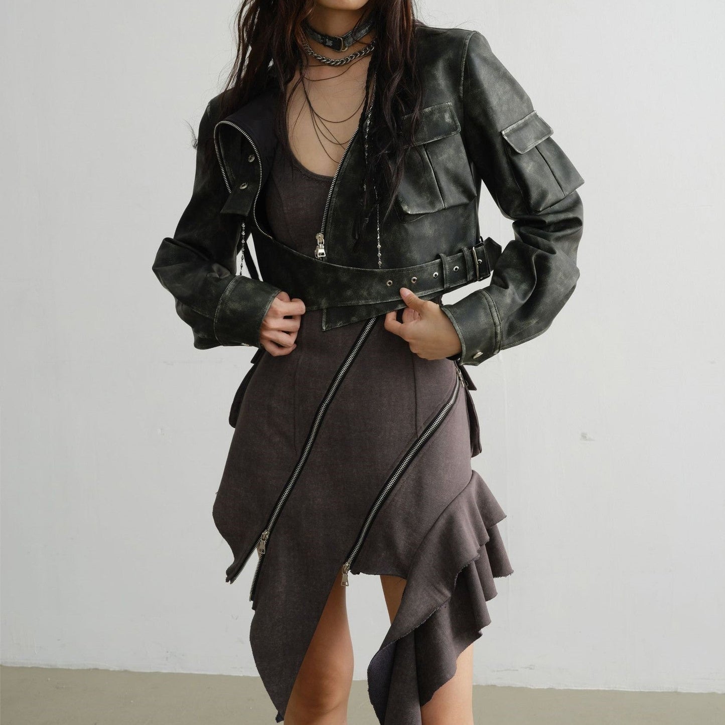 Irregular Cutting And Polishing Process Leather Coat