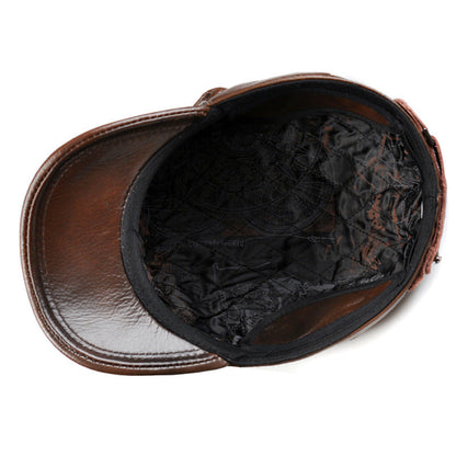 Autumn Winter Men's Genuine Leather Octagonal Cap