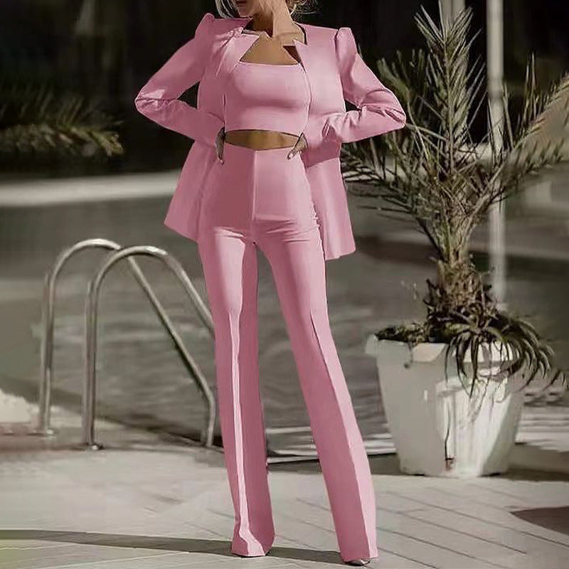 Tube Top High Waist Straight Leg Pants Suit