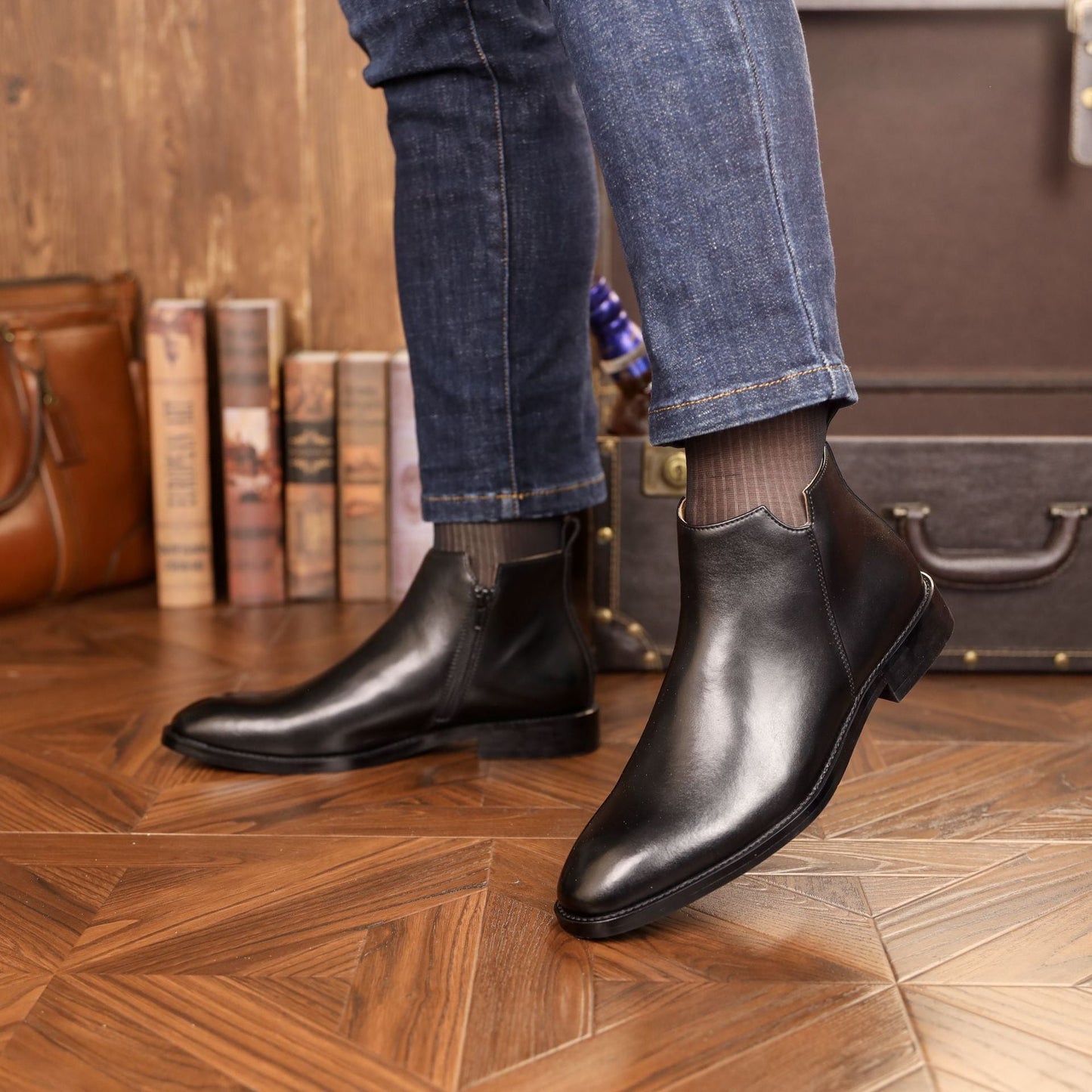 Men's British Side Zipper Leather Martin Boots