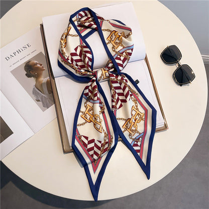Thin Houndstooth Silk Scarf - Hair Tie
