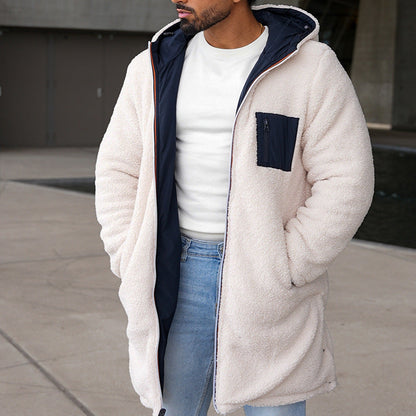 Double-sided Fall Winter Hooded Double-sided Zipper Coat Color Matching Warm Windbreaker Men's Coat