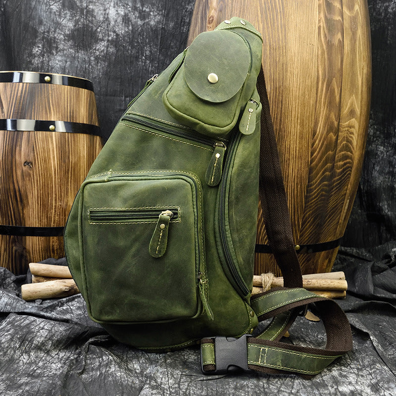 Retro Crazy Horseskin Men's Chest Bag
