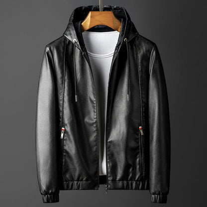 Slim-fit Hood Leather Men's Spring And Autumn Fashion Casual Leather Jacket