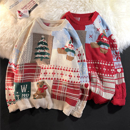 Sweater Men's Ins Trendy Round Neck Japanese-style Retro Hong Kong Style