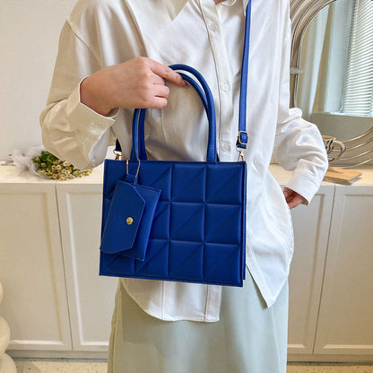 Plaid Shoulder Bag with Small Wallet Square Tote for Women