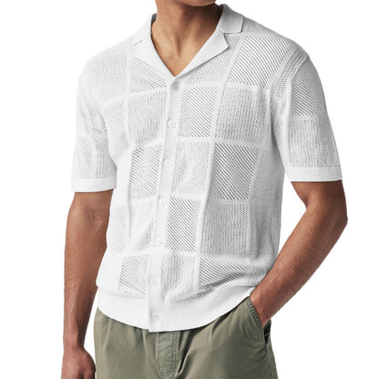 Men's Knit Polo Collar Cardigan Top