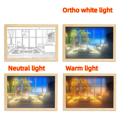 Illuminated Picture LED Decorative Light Painting Bedside Picture Style Creative Modern Simulate Sunshine Drawing Night Light Gift