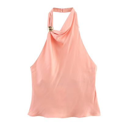 European and American fashion neck hanging sleeveless vest high waist two-piece set