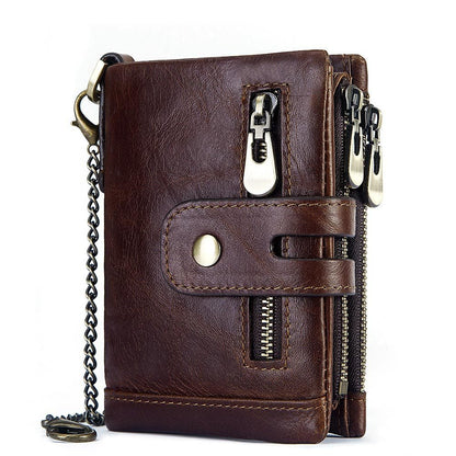 European and American first-layer kraft card bag men's short genuine leather wallet Father's Day gift