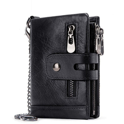 European and American first-layer kraft card bag men's short genuine leather wallet Father's Day gift