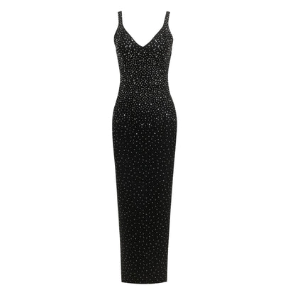 European and American sexy fashion socialite temperament hot diamond suspender backless long dress women's dress