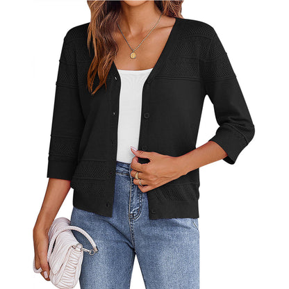 European and American shawl hollow knitted V-neck cardigan