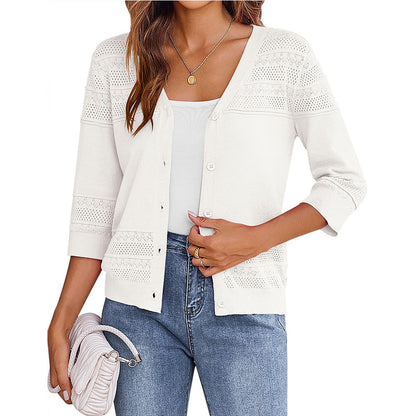 European and American shawl hollow knitted V-neck cardigan