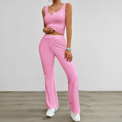 European and American yoga style sleeveless vest slightly flared pants set