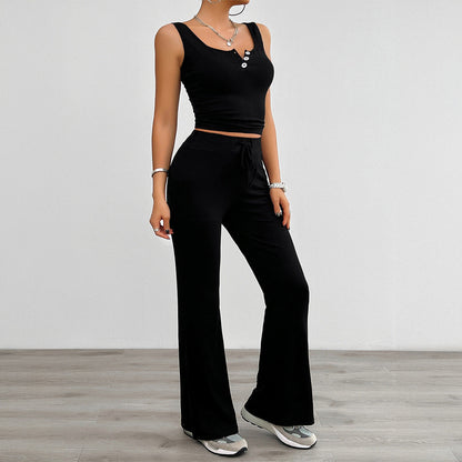 European and American yoga style sleeveless vest slightly flared pants set