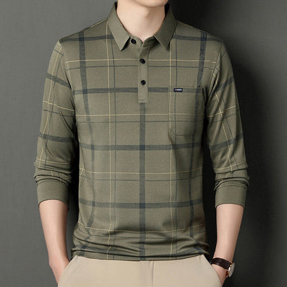 Men's Autumn Long Sleeve Striped Polo Shirt